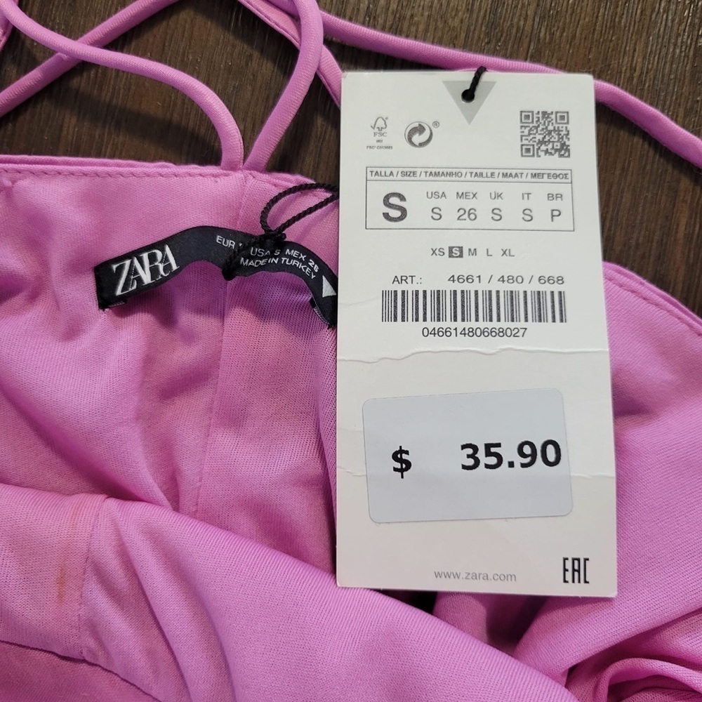 NWT ZARA  SATIN-EFFECT STRAPPY BODYSUIT Pink Size Small Ref 4661/480 - Picture 11 of 14